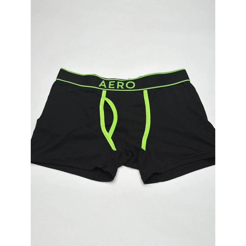 AERO Mens 2 pack Boxer Briefs Black Neon Green‎ Orange Trim Size M